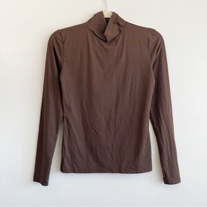 Adea Mock Neck Long Sleeve Layering Top chocolate brown quiet luxury minimalist
